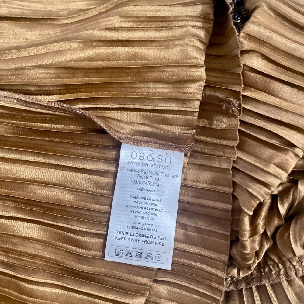BA&SH Pleated Jupe Poly Midi Skirt Chevron Stripe Foil Metallic Tiered Size 6 - Picture 13 of 16